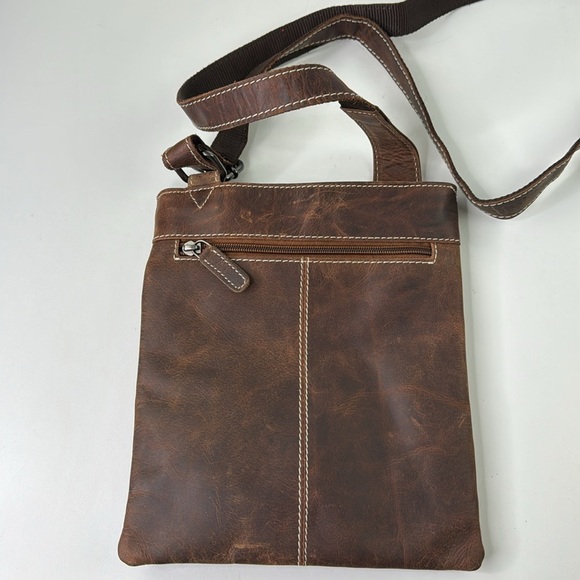 Arrigo Tan Leather Unisex Crossbody Bag Purse - Picture 6 of 9